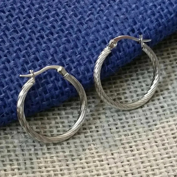 Surgical Stainless Steel Twisted 26mm Fancy Hoop Earrings Avant Garde 304 Grade - Picture 1 of 2
